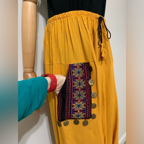 Mustard Yellow with Pink Floral Hobo Tatreez Sherwal Baggy Pants - Picture 10 of 16